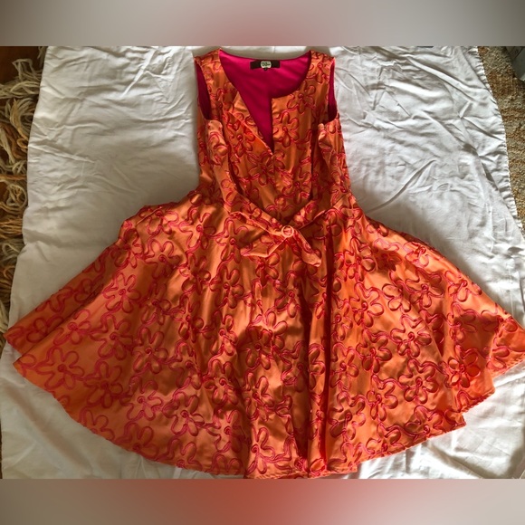 Eva Franco Orange and Fuchsia dress size 12 fit and flare style - Picture 2 of 14